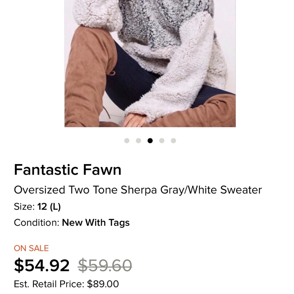 Cecile Charcoal Taupe Sherpa Pullover Sweater - Picture 6 of 6